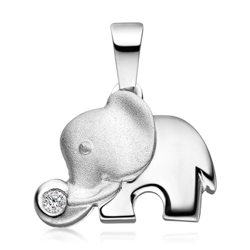 MATERIA 925 Silber Elefant Kettenanhänger teilmattiert - Schmuck Anhänger Zirkonia weiß + Box #KA-99 von MATERIA by Matthias Wagner