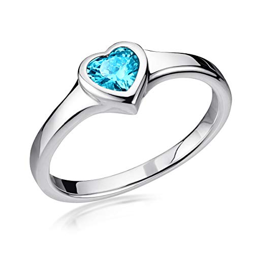 MATERIA Damen-Ring Herz Liebe Freundschaft - 925 Silberring Frauen Mädchen mit Zirkonia türkis rhodiniert 16-20mm in Etui, SR-165 Ringgröße:62 (19.7 mm Ø) von MATERIA by Matthias Wagner