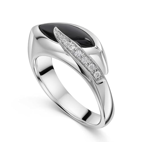 Materia Damen Ring Tropfen 925 Silber mit Onyx und Zirkonia rhodiniert SR-40-54 von MATERIA by Matthias Wagner