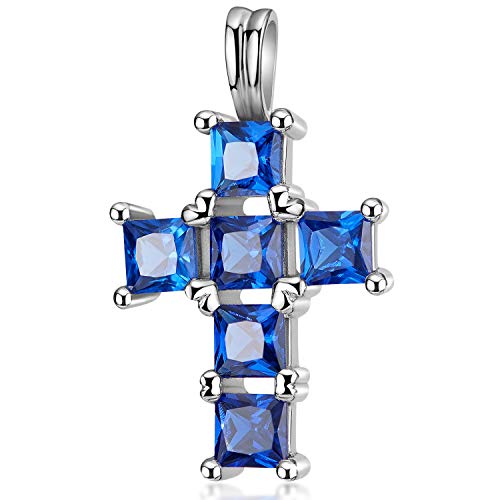 MATERIA 925 Sterling Silber Kettenanhänger Kreuz - Zirkonia Anhänger royalblau für Damen mit Box #KA-238 von MATERIA by Matthias Wagner