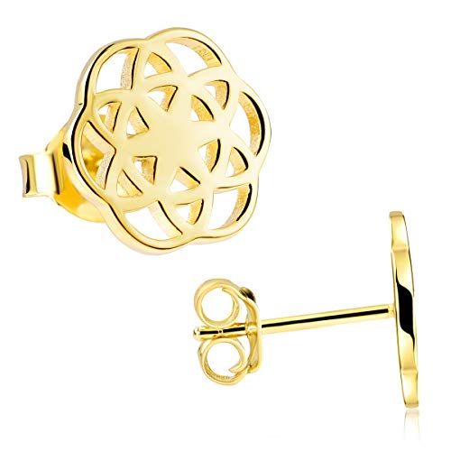 Materia Blumen Ohrringe Gold Stecker - Goldohrringe Lebensblume vergoldet SO-384-Gold von MATERIA by Matthias Wagner
