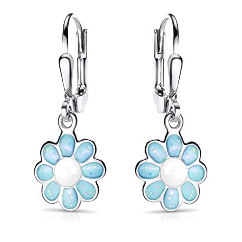MATERIA Blumen Ohrringe Kinder türkis - 925 Silber Ohrhänger Mädchen Hänger Blüte Emaille SO-400-Türkis von MATERIA by Matthias Wagner