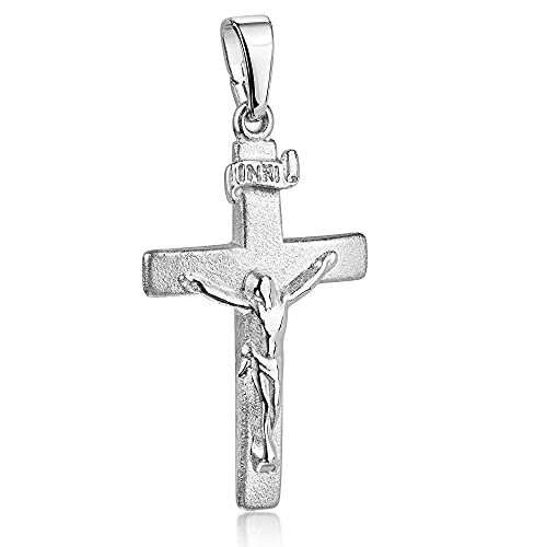 MATERIA Damen Herren Anhänger Kreuz 925 Sterling Silber Kettenanhänger Jesus INRI Echtsilber matt rhodiniert KA-9-ohne-Kette von MATERIA by Matthias Wagner