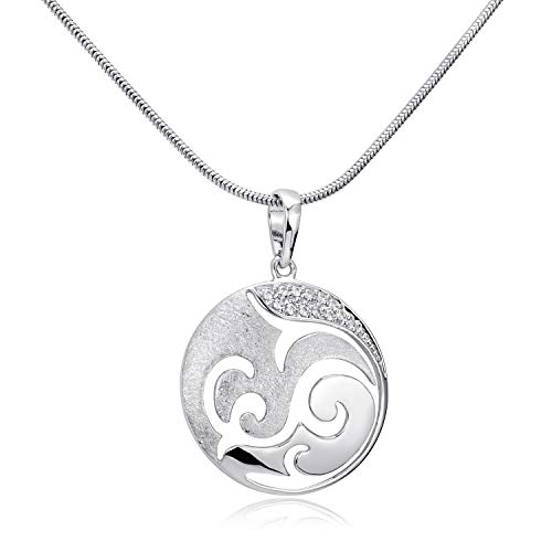 MATERIA Damen Kettenanhänger rund Silber 925 - Anhänger Ornamente mit Kette matt + rhodiniert in Box KA-455-Silber_K22-50 cm von MATERIA by Matthias Wagner
