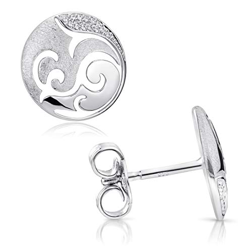MATERIA Damen Ohrstecker Silber rund matt - 925 Echt-Silber Ohrringe Stecker nickelfrei mit Zirkonia in Etui SO-388-Silber von MATERIA by Matthias Wagner