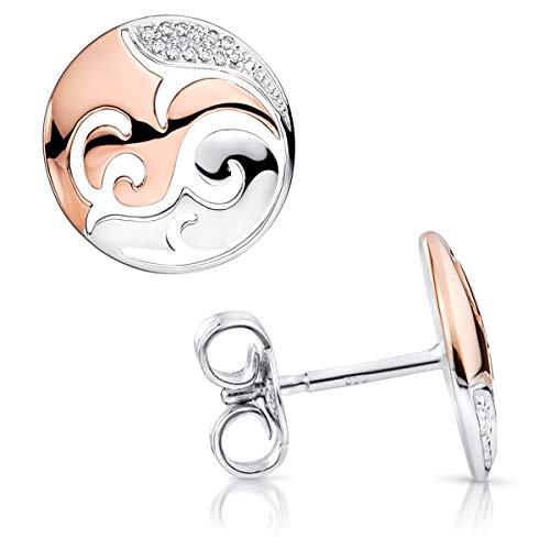 MATERIA Damen Ohrstecker rose gold rund - 925 Silber Ohrringe Stecker Ornament vergoldet mit Zirkonia in Etui SO-388-Rose von MATERIA by Matthias Wagner