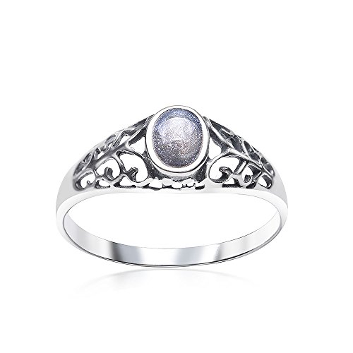 MATERIA Damen Ring Emaille 925 Sterling Silber grau floral rhodiniert mit Glitzern #SR-134, Ringgrößen:54 (17.2 mm Ø) von MATERIA by Matthias Wagner