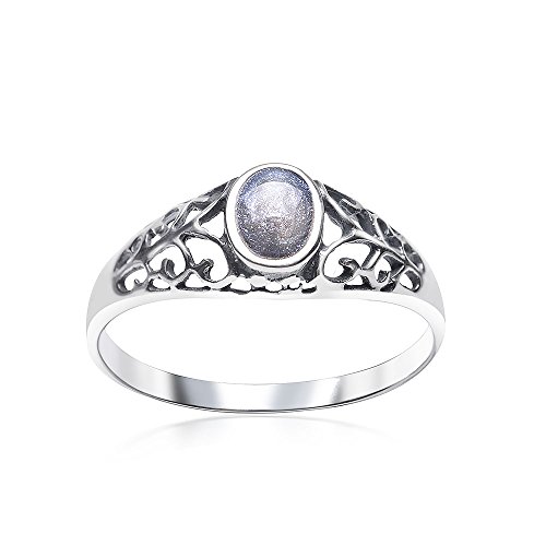MATERIA Damen Ring Emaille 925 Sterling Silber grau floral rhodiniert mit Glitzern #SR-134, Ringgrößen:59 (18.8 mm Ø) von MATERIA by Matthias Wagner