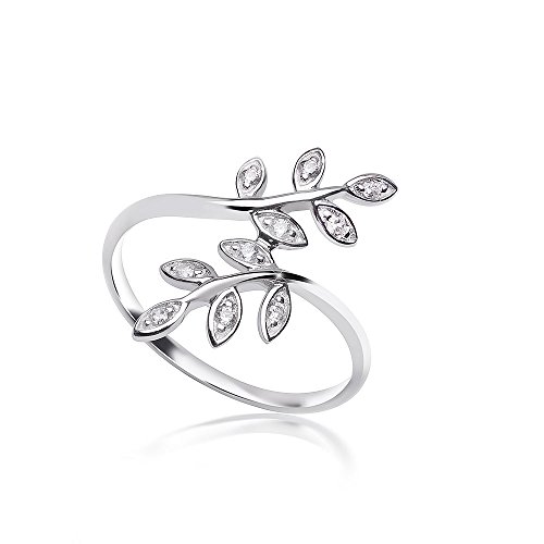 MATERIA Damen Ring Lorbeer Blätter 925 Silber Zirkonia rhodiniert offen #SR-125, Ringgrößen:57 (18.1 mm Ø) von MATERIA by Matthias Wagner