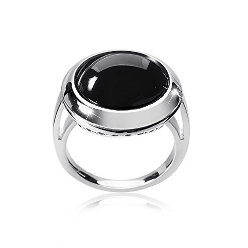 Materia Damen Ring Onyx Edelstein 925 Silber schwarz rund rhodiniert in Schmuckbox SR-153-51 von MATERIA by Matthias Wagner