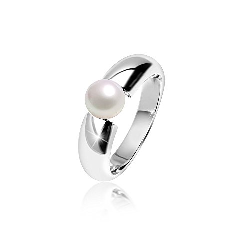 MATERIA Damen Ring Solitär 925 Silber mit Perle weiß rhodiniert inklusive Ringbox #SR-98, Ringgrößen:54 (17.2 mm Ø) von MATERIA by Matthias Wagner