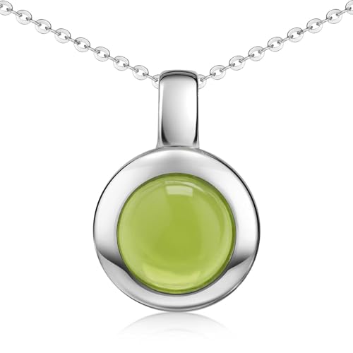 MATERIA Edelstein Kettenanhänger Silber 925 - Peridot rund mit Kette KA-38-Peridot_K141 von MATERIA by Matthias Wagner