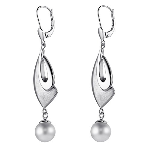 MATERIA Elegante Damen Ohrhänger Perlen 925 Silber Ohrringe hängend Hochzeitsschmuck rhodiniert mit Box #SO-169 von MATERIA by Matthias Wagner