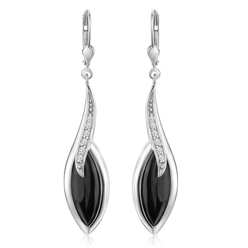 MATERIA Elegante Ohrringe Silber 925 schwarz - Damen Ohrhänger mit Onyx Edelstein Tropfen und Zirkonia SO-164 von MATERIA by Matthias Wagner