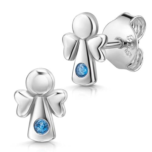 MATERIA Engel Ohrring Silber 925 - Zirkonia Ohrstecker Mädchen Sterlingsilber SO-205-Blau von MATERIA by Matthias Wagner