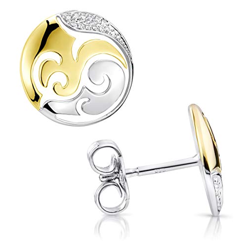 MATERIA Gold Ohrstecker Damen rund - 925 Silber Ohrringe Stecker Ornamente vergoldet mit Zirkonia in Etui SO-388-Gold von MATERIA by Matthias Wagner