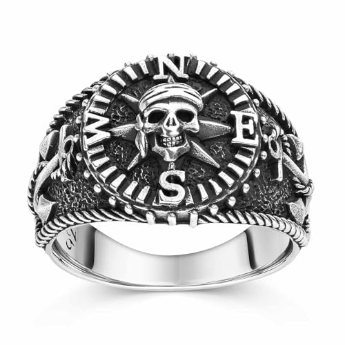 MATERIA Gothic Ring Herren Pirat - 925 Sterling Silber Kompass Anker schwarz SR-105-67 von MATERIA by Matthias Wagner