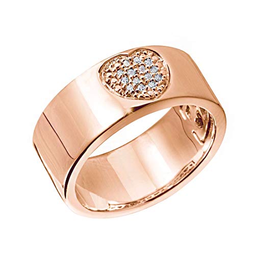 MATERIA Herz Ring Rosegold breit - 925 Silber Bandring Silberring Damen rose vergoldet mit Zirkonia in Ringetui SR-161-54 von MATERIA by Matthias Wagner