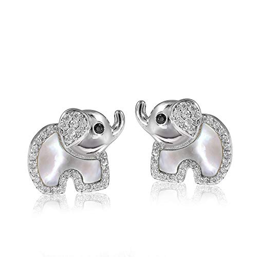 MATERIA Kinder-Ohrringe Silber 925 Elefant - Perlmutt Zirkonia Ohrstecker Mädchen Glücksbringer grün #SO-273, Farbe:Weiß von MATERIA by Matthias Wagner