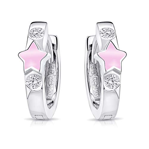 MATERIA Kinderohrringe Silber 925 Mädchen Creolen Stern rosa Kinder-Schmuck in Etui SO-401-Rosa von MATERIA by Matthias Wagner