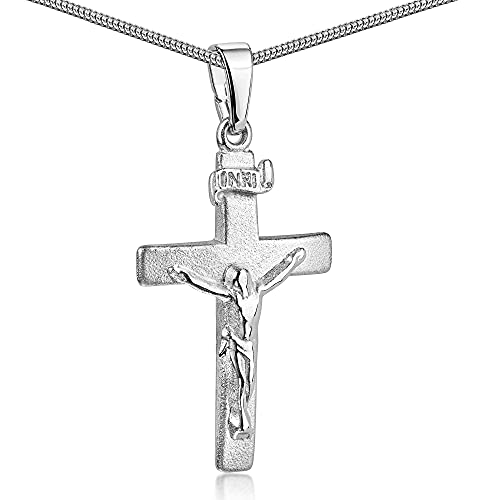 MATERIA Kreuz Anhänger Herren Damen 925 Sterling Silber Kreuzkette 45cm Kettenanhänger Jesus INRI rhodiniert KA-9-K97-45cm von MATERIA by Matthias Wagner