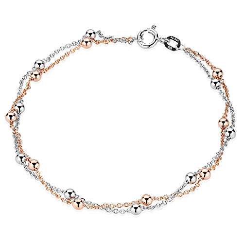 MATERIA Kugel Armkette rosegold Damen - 925 Silber Armband Frauen rose vergoldet 19cm in Geschenk Etui SA-109-Rose von MATERIA by Matthias Wagner