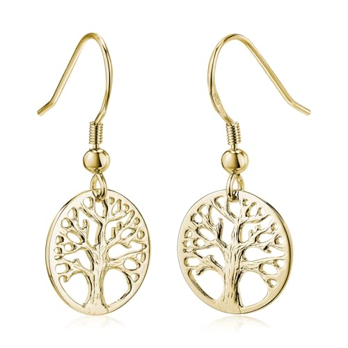 MATERIA Lebensbaum Ohrringe Gold hängend - Silber 925 vergoldet Ohrhänger SO-99-Gold von MATERIA by Matthias Wagner