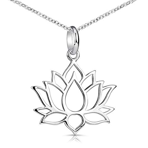 Materia Lotusblüte Kette Silber 925 - Lotus Schmuck Lotusblume Halskette Damen Teenager KA-69-Silber_K30-40cm von MATERIA by Matthias Wagner