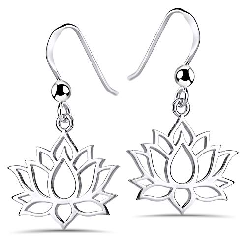 MATERIA Lotusblume Ohrringe Silber 925 hängend - Lotusblüte Ohrhänger Lotus Schmuck für Damen Teenager SO-73-Silber von MATERIA by Matthias Wagner