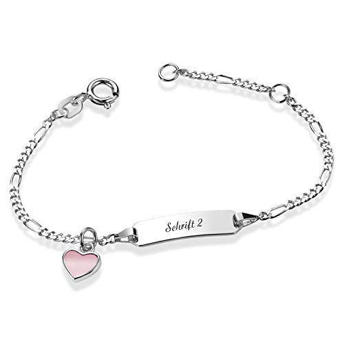 MATERIA Mädchen Armband Baby mit Gravur - 925 Sterling Silber Herz rosa in Etui SA-113-Schrifttyp 2 von MATERIA by Matthias Wagner
