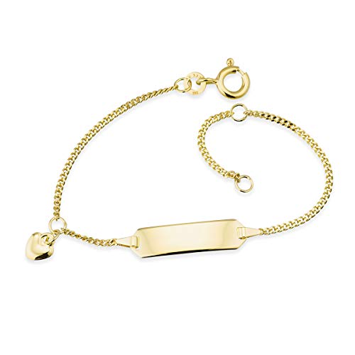 MATERIA Mädchen Armband mit Gravurplatte und Herz Anhänger 333 Gold 14cm 16cm GA-14_Ohne Gravur von MATERIA by Matthias Wagner