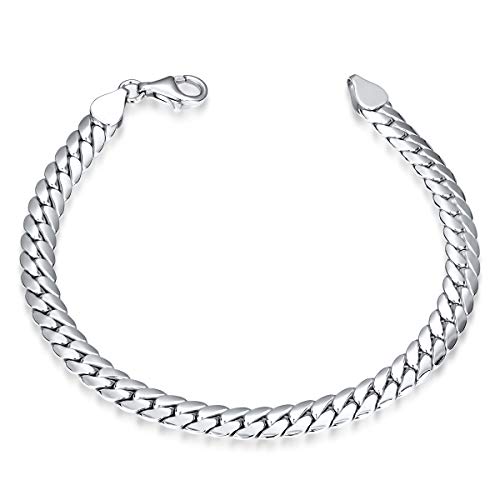 MATERIA Panzerketten Armband Männer - 925 Sterling Silber Herrenschmuck 8mm breit flach rhodiniert SA-125-17 cm von MATERIA by Matthias Wagner