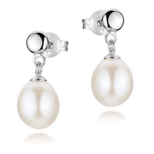 MATERIA Perlenohrringe Silber 925 hängend - Damen Ohrstecker Perlen Anhänger oval rhodiniert Hochzeit Schmuck #SO-445 von MATERIA by Matthias Wagner