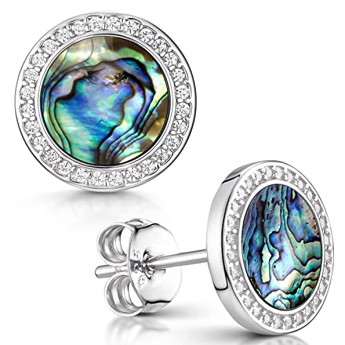 MATERIA Perlmutt Ohrringe Silber 925 - Damen Ohrstecker grün rund flach mit Zirkonia in Schmuck-Etui SO-394-Perlmutt von MATERIA by Matthias Wagner
