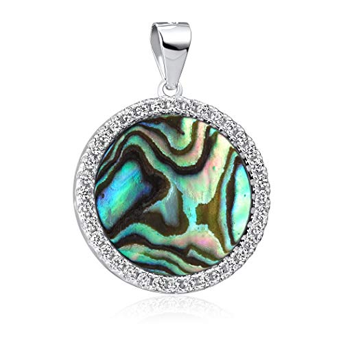 MATERIA Perlmutt Schmuck Anhänger grün - Damen Silber 925 rund mit Abalone Muschel Zirkonia KA-456_Perlm-ohne Kette von MATERIA by Matthias Wagner