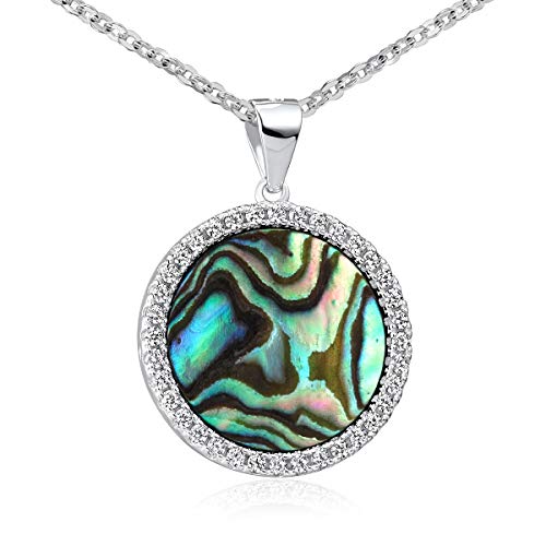 MATERIA Perlmutt Schmuck Anhänger rund - 925 Silber Abalone Scheibe grün Zirkonia mit Halskette KA-456-Perlm_K97-60 von MATERIA by Matthias Wagner