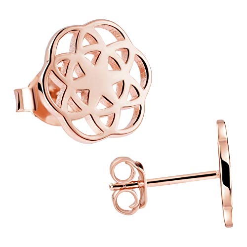 Materia Rosegold Ohrstecker Blume des Lebens - 925 Silber Ohrringe Mandala rund flach SO-384-Rose von MATERIA by Matthias Wagner