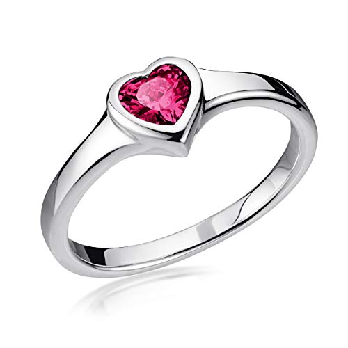 MATERIA Roter Herz Ring Silber 925 Damen - Verlobungssring Silberring rhodiniert mit Zirkonia in Ringbox 15.9 mm SR-164-50 von MATERIA by Matthias Wagner
