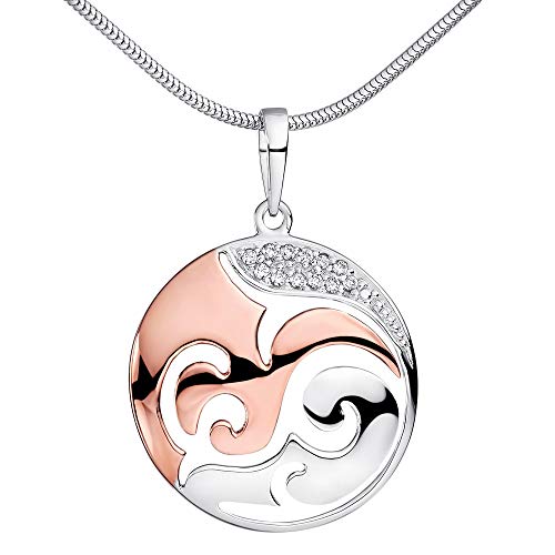 MATERIA Runder Kettenanhänger rosegold Damen - 925 Silber Anhänger mit Kette Zirkonia groß vergoldet KA-455-Rose_K22-45 von MATERIA by Matthias Wagner