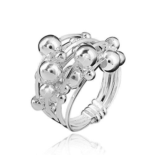 MATERIA Schmuck 925 Silber Ring Kugel 8,1g - Damen Ring breit bewegliche Kugeln - Größe: 16 17 18 19 20 mm #SR-34, Ringgrößen:57 (18.1 mm Ø) von MATERIA by Matthias Wagner