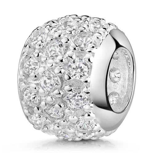 MATERIA Schmuck 925 Sterling Silber Bead Kugel mit gefassten Zirkonia weiß - European Beads Element für Armbänder/Ketten #812 von MATERIA by Matthias Wagner