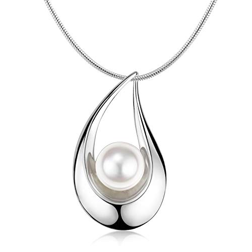 MATERIA Silber Kette mit Perlen Anhänger - 925 Sterlingsilber Süßwasserperle KA-26_K22-60cm von MATERIA by Matthias Wagner