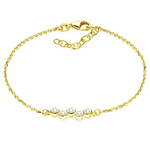 MATERIA Zirkonia Armband Gold Damen - 925 Silber Armkette 16-18,5cm verstellbar Modeschmuck vergoldet in Etui SA-111-Gold von MATERIA by Matthias Wagner