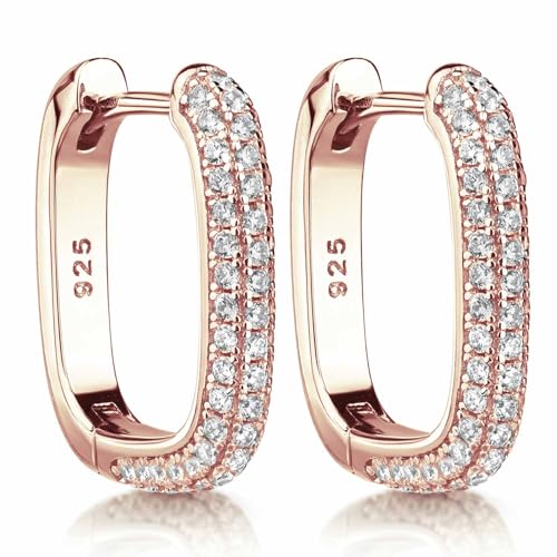 Materia Creolen rosegold mit Zirkonia Steinen - 925 Silber Ohrringe eckig vergoldet SO-482-rose von MATERIA by Matthias Wagner