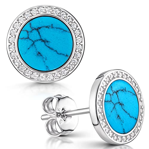 Materia Türkis Ohrstecker rund Damen - Ohrringe Silber 925 Edelstein Zirkonia SO-394-Türkis von MATERIA by Matthias Wagner