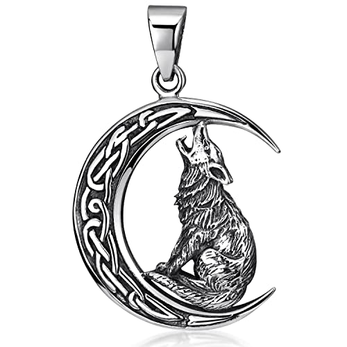 MATERIA by Matthias Wagner Herren Anhänger Wolf heulend mit Mond aus 925 Silber mit Keltik Symbolen KA-342 von MATERIA by Matthias Wagner