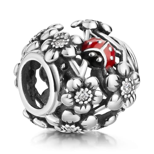 MATERIA by Matthias Wagner Marienkäfer Charm 925 Silber - Bead mit Zirkonia Blumen und Käfer 53 von MATERIA by Matthias Wagner