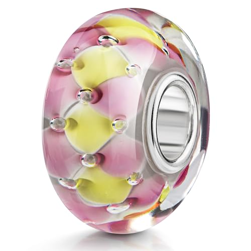 MATERIA by Matthias Wagner Murano Glas Beads Silber 925 Damen Charms rosa gelb kariert 115 von MATERIA by Matthias Wagner