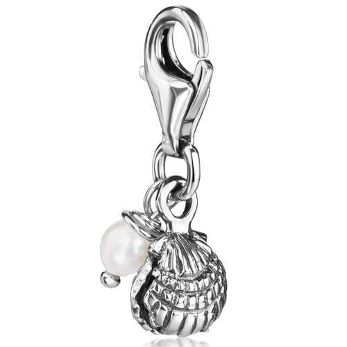 MATERIA by Matthias Wagner Muschel Charm Silber 925 mit Karabiner - Anhänger mit Perle für Armbänder Bettelarmbänder C11 von MATERIA by Matthias Wagner