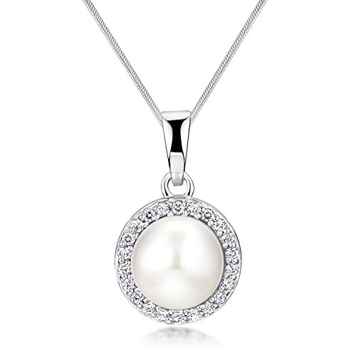 MATERIA Perlen Kettenanhänger Silber Damen - Perlenschmuck weiß rund mit Silberkette KA-273-K22-40 von MATERIA by Matthias Wagner